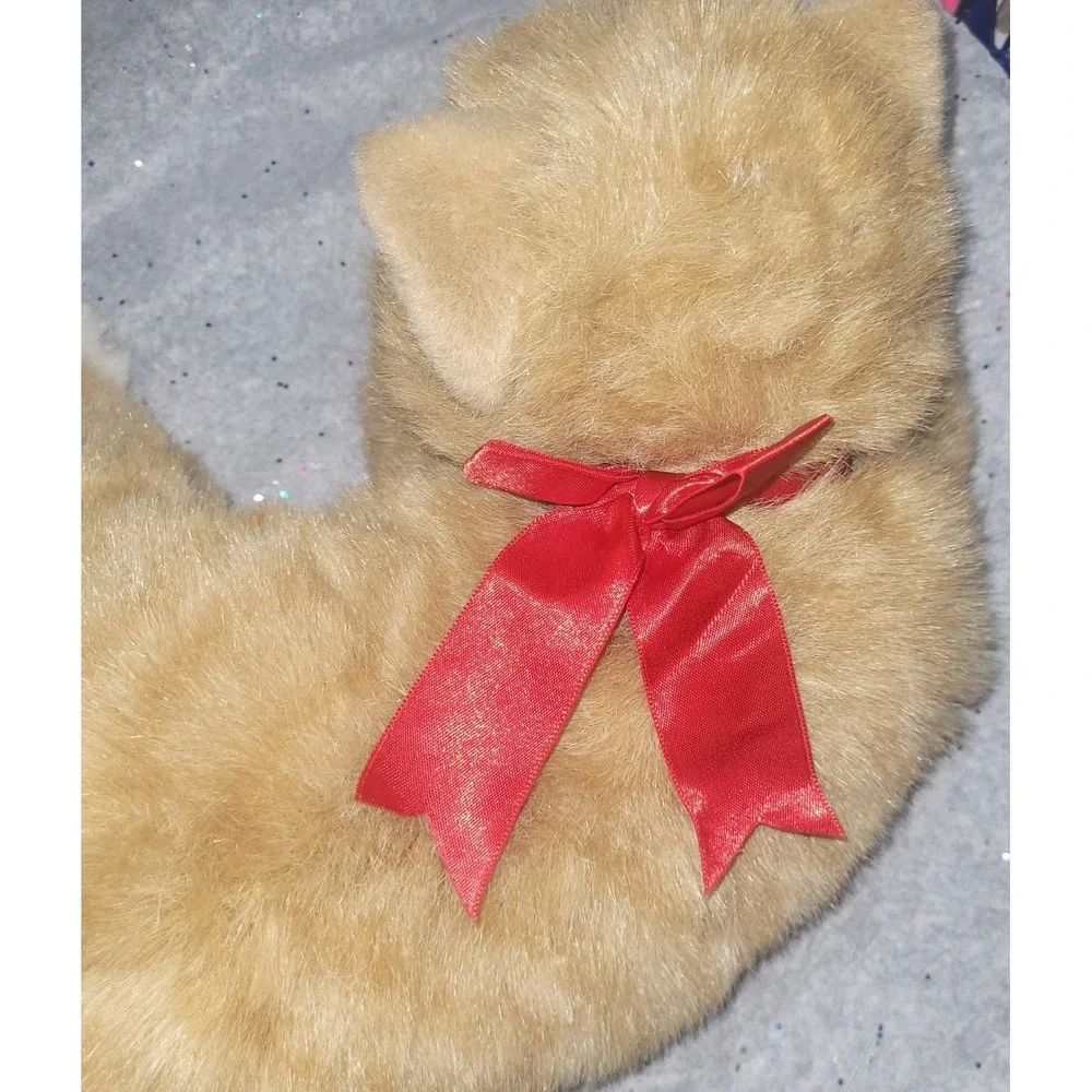 Vintage Ty Inc 1995 Ginger Tabby Cat Plush Tan White Striped Red Ribbon Korea